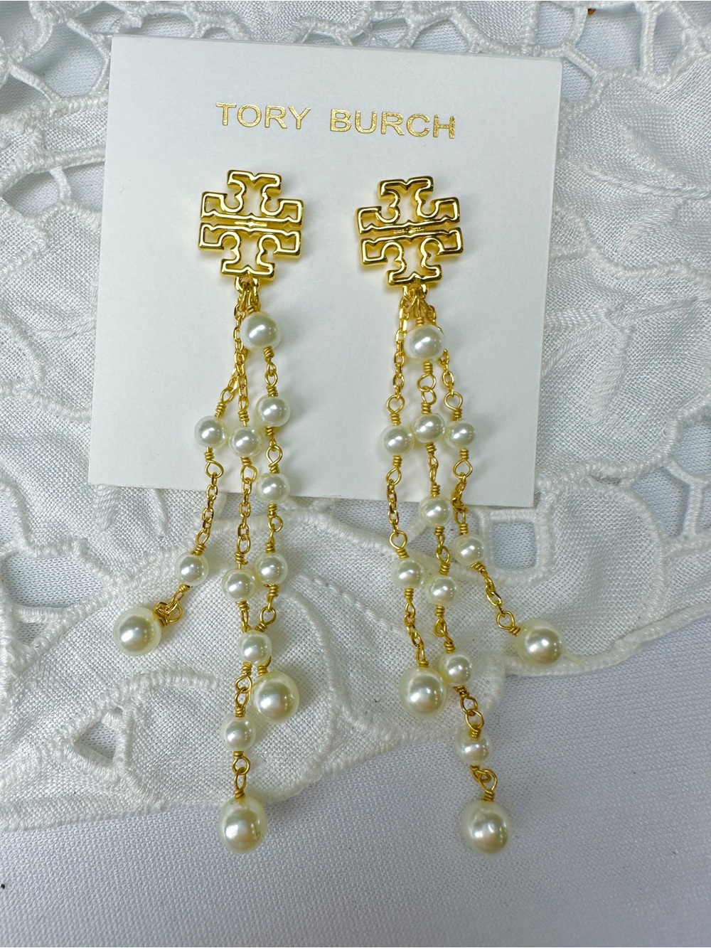 Tory Burch Gold-Tone Pearl Tassel Drop Earrings